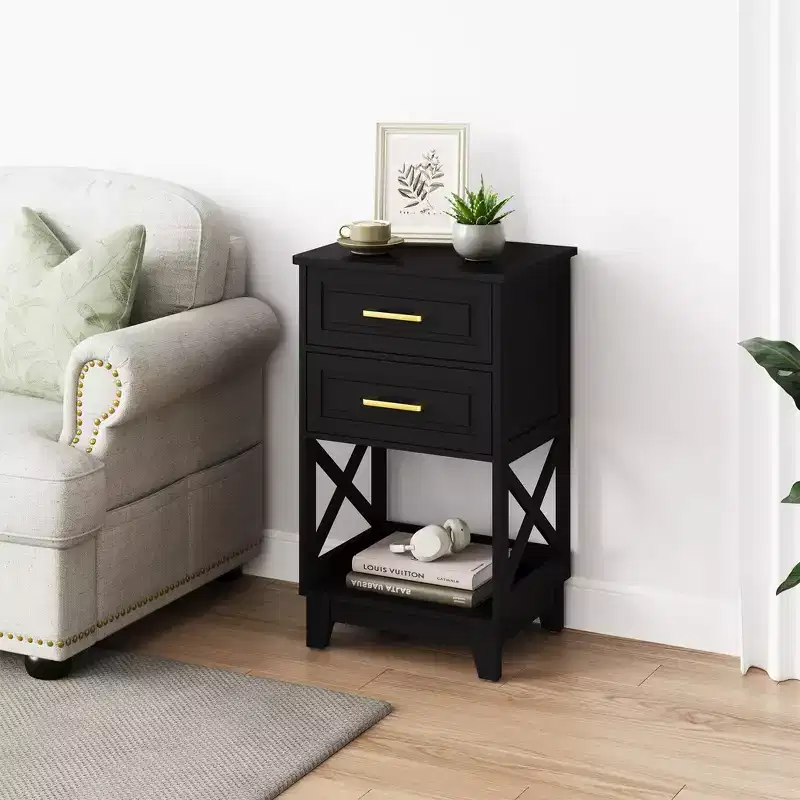 Tall Nightstand with 2 Drawers & Open Shelf Below, Modern Night Stand End Table for Bedroom, Living Room, Home Office