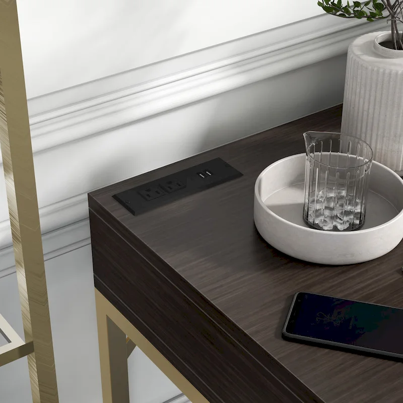 Bird Glam Metal Lift-top L-Shaped Computer Desk with USBs