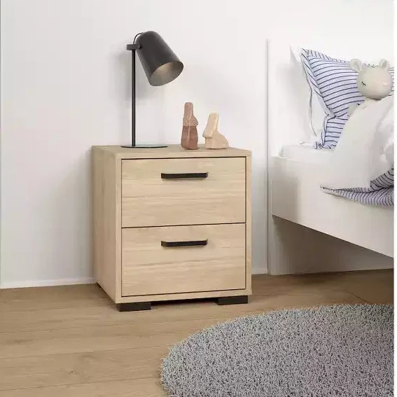 2 Drawer Nightstand, Jackson Hickory Woodgrain Finish