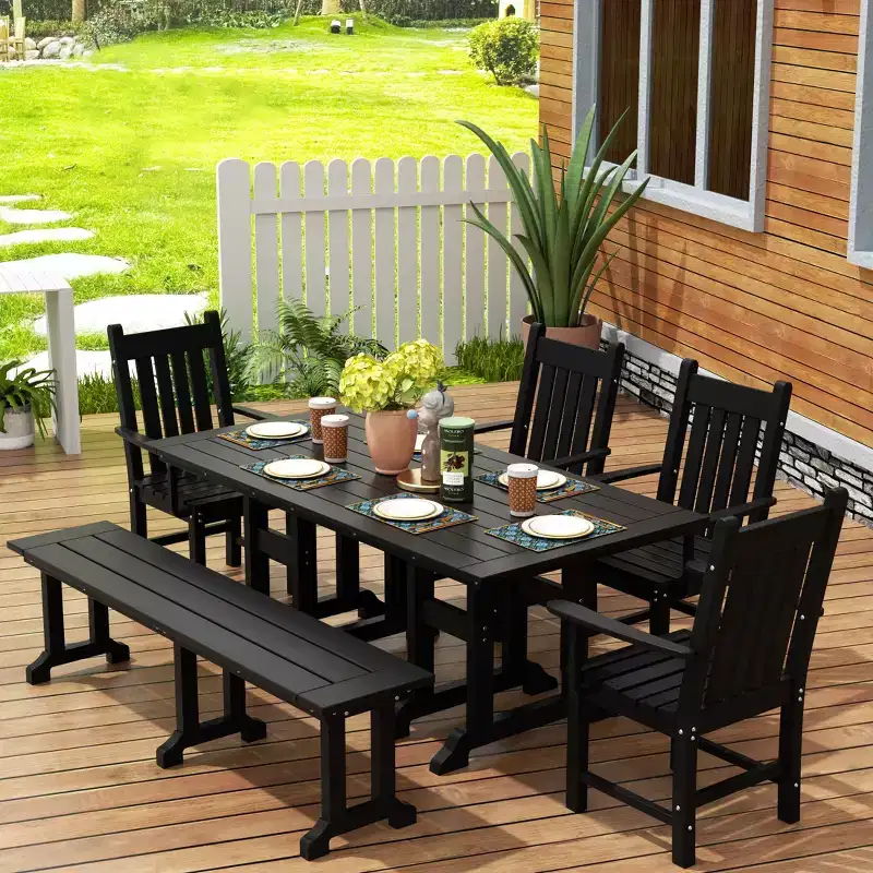 WestinTrends 6 Piece Outdoor Patio Dining Set Outdoor Table and Bench Armchair Set