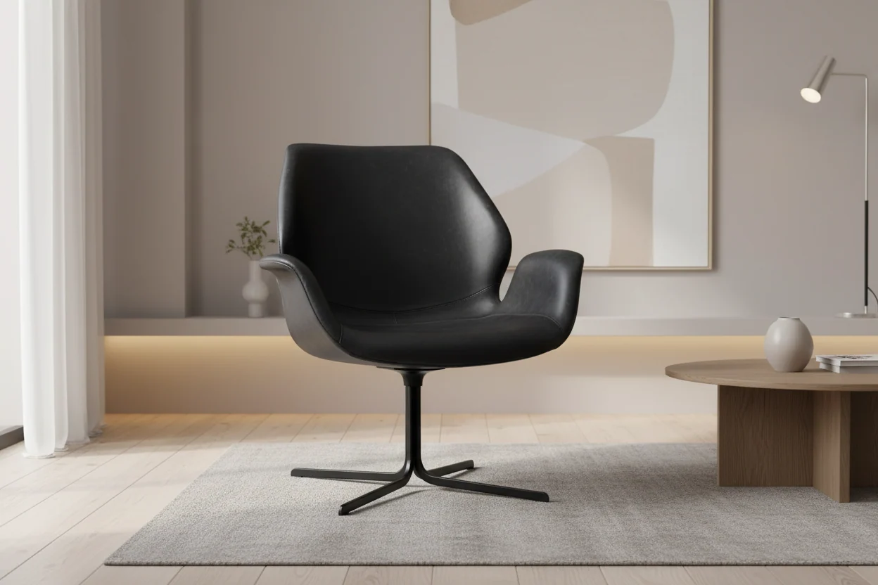 Black Vintage Faux Leather Butterfly Swivel Accent Chair