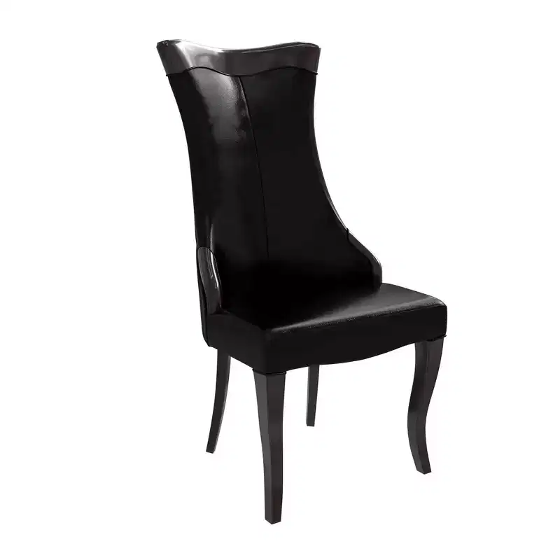 LeisureMod Urbane Collection High-Back Dining Chair  Leather or Velvet Seat and Rubberwood Frame, Modern Kitchen, Dining Room