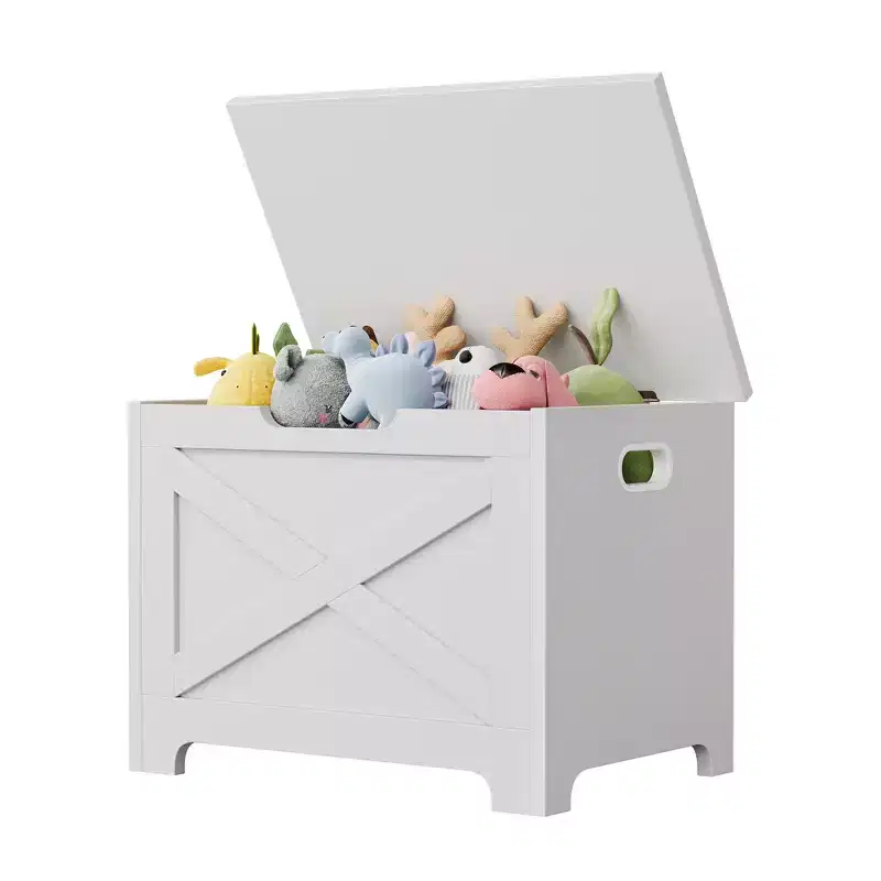 23.6 Wooden Storage Bench with Safety Hinge, Large Toy Chest & Storage Chest, Easy Assembly Entryway & Living Room Organizer for Bedroom