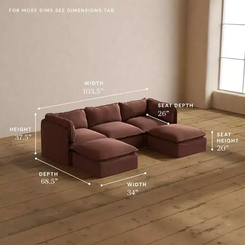 Anabei Modular Washable 3-Seater U-Sectional Sofa | Deluxe+ Seat & Cloud Pillow