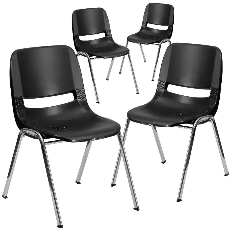 4-Pack Ergonomic Shell Stack Chair with Chrome Frame, 880 lb Capacity, 18