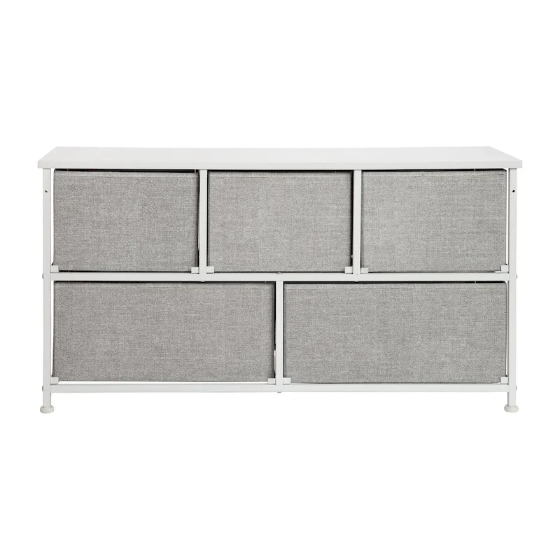 5 Drawer Storage Chest with Wood Top & Dark Fabric Pull Drawers