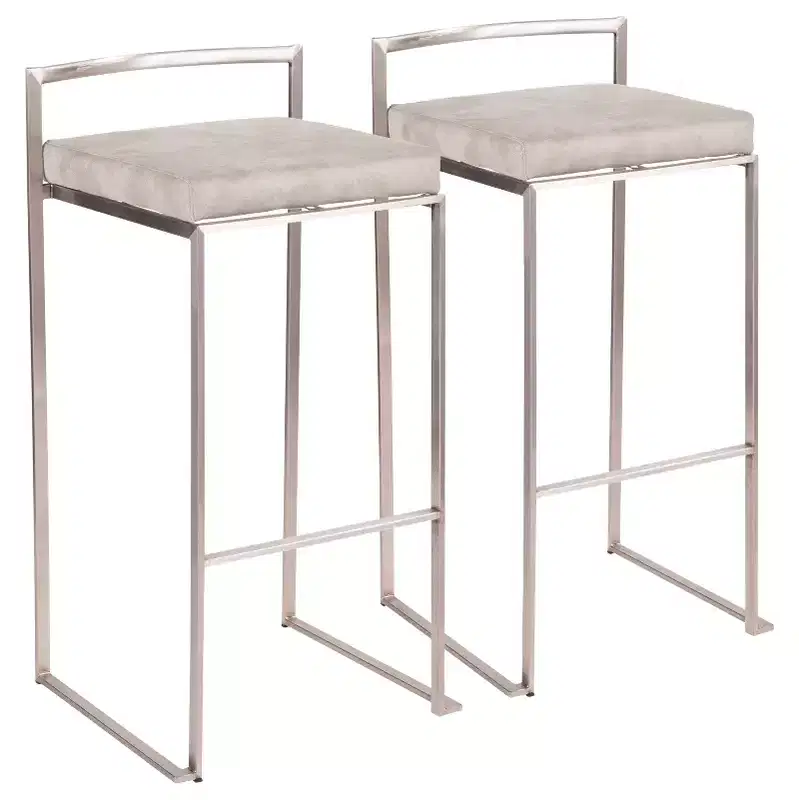 Set of 2 30 Fuji Contemporary Stackable Barstools Stainless Steel - Lumisource