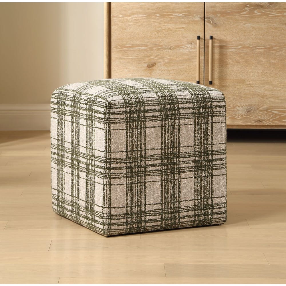 Plush Chenille Plaid Stripe Upholstered Accent Ottoman
