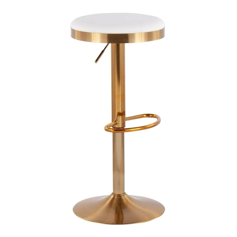 Lumisource Dakota Barstool in Gold Steel and White Leather - Set of 2 - 15Lx15Wx23-31.75H