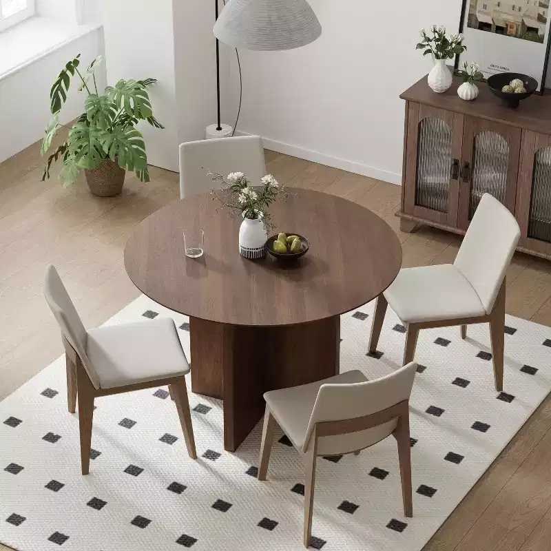 42 x42 Solid Wood Round Dining Table with Walnut Finish and Elegant Arched Legs for Modern Dining Rooms & Kitchens
