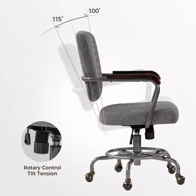 Cole, PU Leather Task Office Chair,27.12 D x 24.75 W x 36.25-39.37 H,Grey