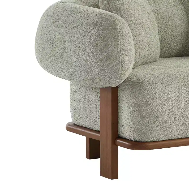 Christopher Knight Home Tadg 82 Rubberwood Boucle Upholstered 3 Seater Curved Sofa with 3 Pillows and Round Arm