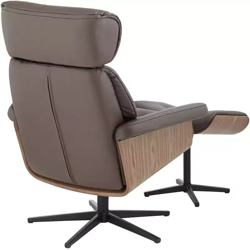 BenchMaster Melia Chocolate Tufted Faux Leather Swivel Recliner and Slanted Ottoman