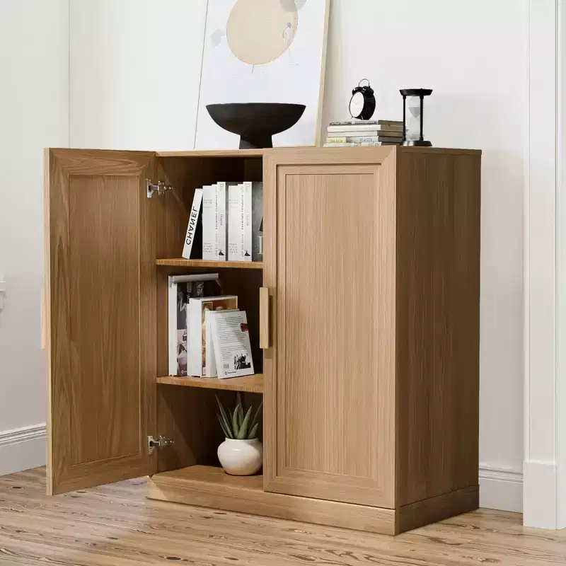 PexFix 36 Wooden Accent Cabinet Storage Modern Sideboard Buffet Cabinet with 2 Door and Adjustable Shelf for Living Room Dining Room Entryway Natural