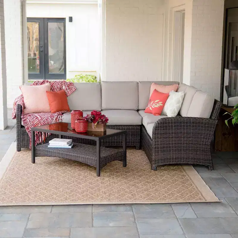 Leisure Made Jackson 5pc Wicker Sectional in Tan Fabric
