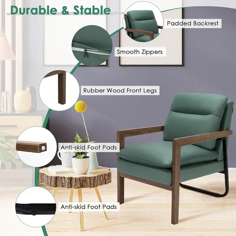 Costway Modern Accent Armchair Lounge Chair w/ Rubber Wood Legs & - 34.5 x 26.5 x 36