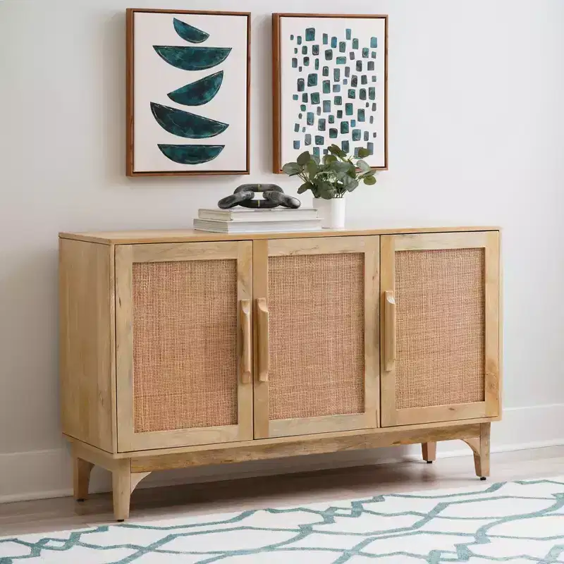 Powell 3 Doors Gordon Cane Cabinet Natural
