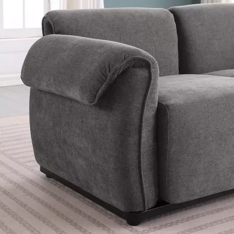 GDFStudio Khalid Modern 93 3-Seater Wood and Iron Chenille Upholstered Sectional Sofa with Split Backrest