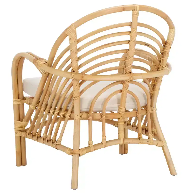 Rattan Accent Chair with Removable Cushion & Wood Frame