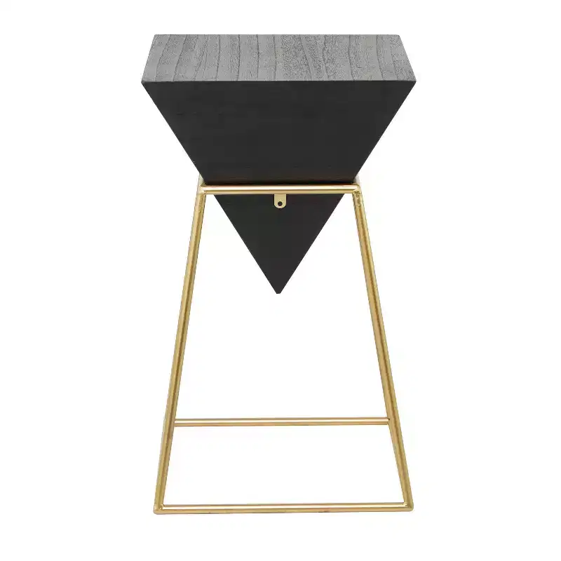 Modern Wood Accent Table Black - Olivia & May: Gold Frame, No Assembly, Metal & Wood Triangle Design