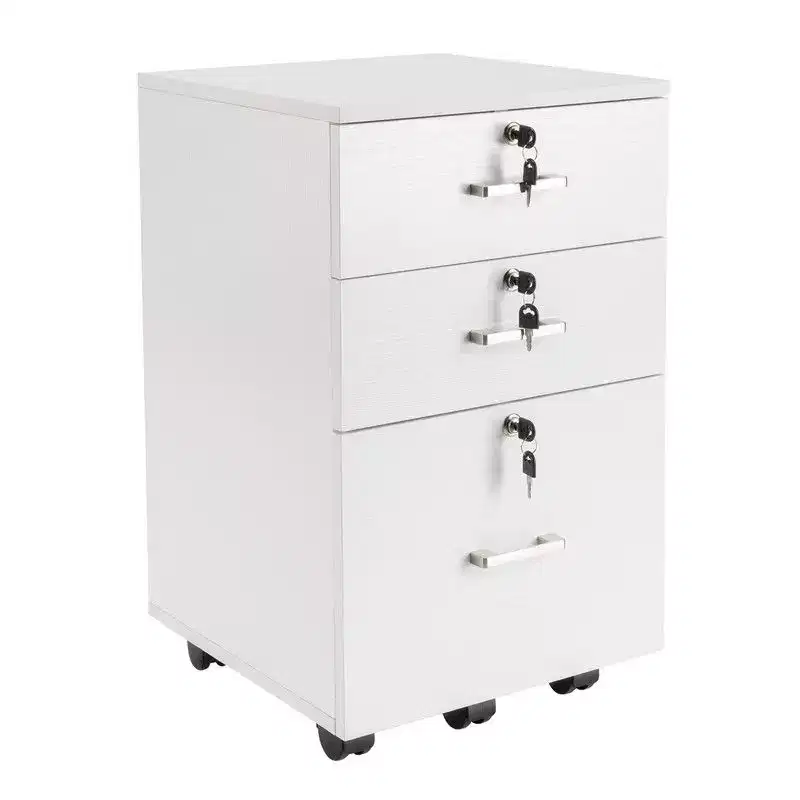 Karl Home 3-Drawer White MDF 19.69in. W Vertical File Cabinet