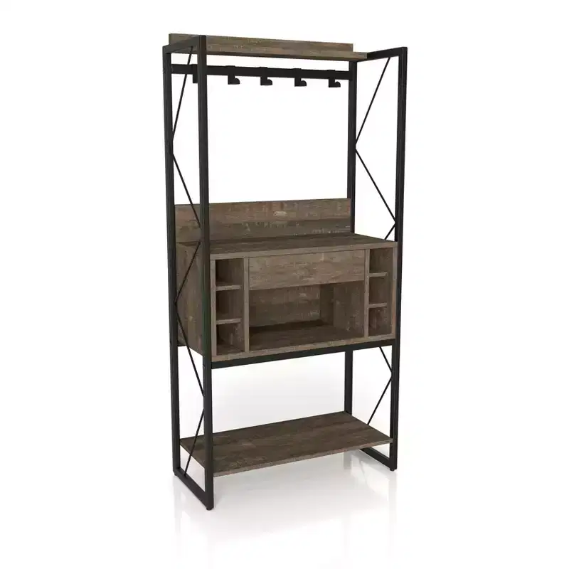Rustic Baker's Rack, Reclaimed Oak, Industrial Style, 3 Shelves, Metal Frame, 67