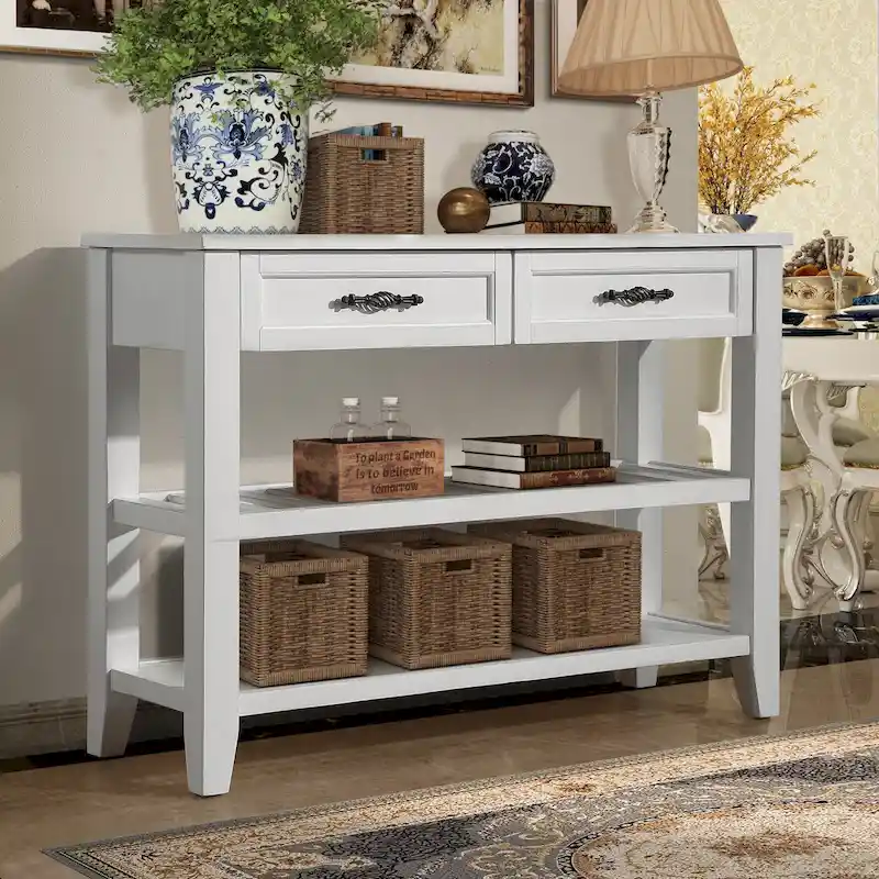 42 Console Sofa Table with Drawers and Tiers Shelves