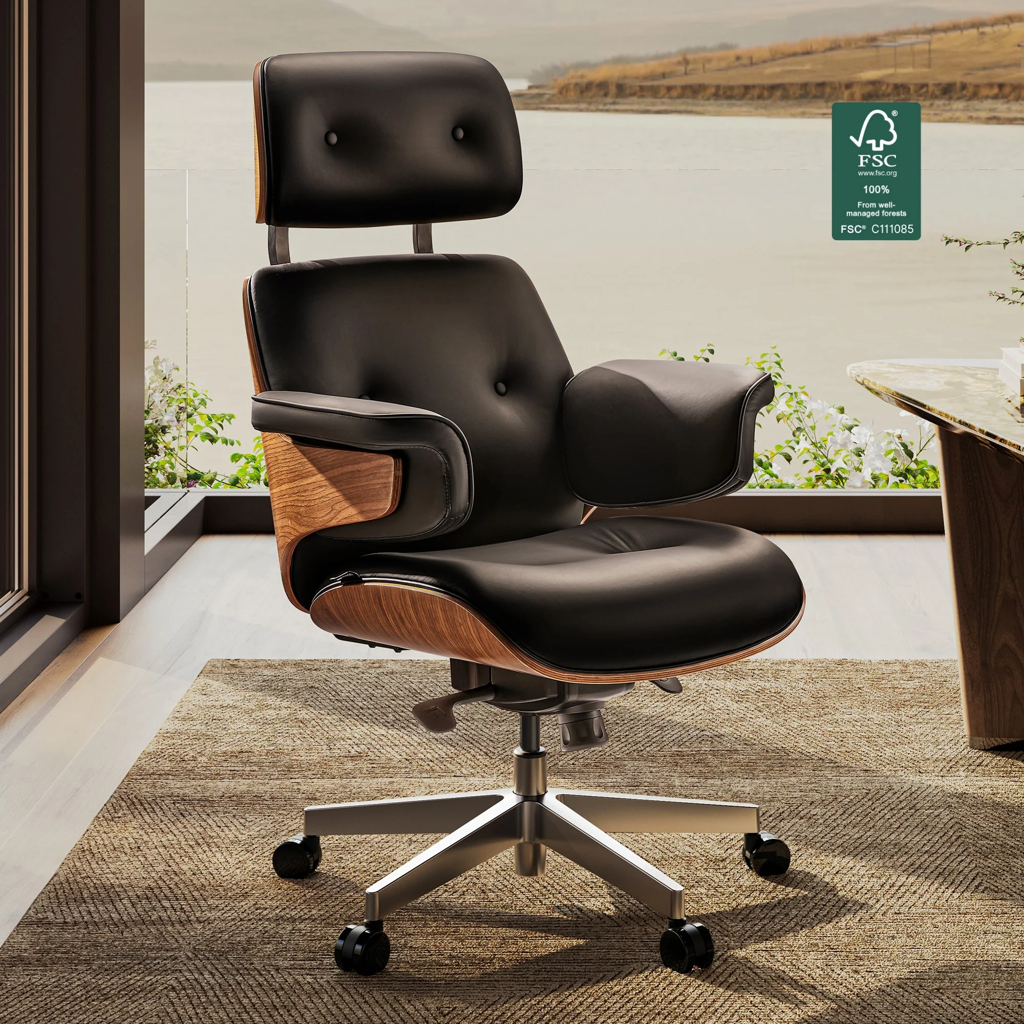 Genuine Leather Executive Office Chair - Classic Ergonomic Design