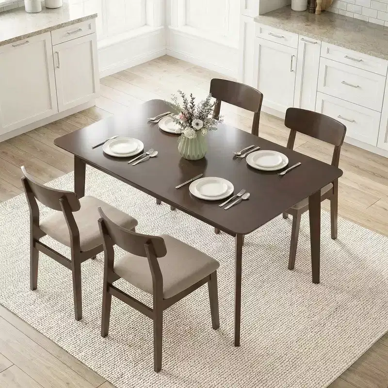 HOMCOM Mid-Century Modern Dining Table for 4, 47.2 Rectangle Kitchen Table with Wood Veneer Top and Rubber Wood Frame for Dining Room