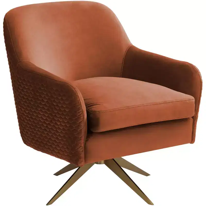 Ames Quilted Pumpkin Velvet Modern Swivel Club Chair