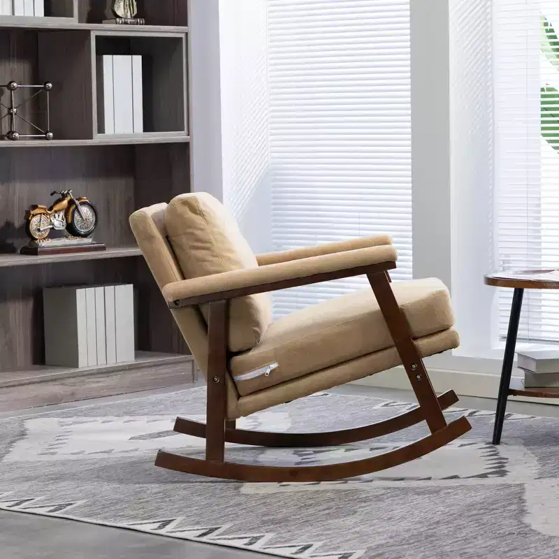GDFStudio Ellowyn Mid Century Modern Wood Upholstered Accent Rocking Chair
