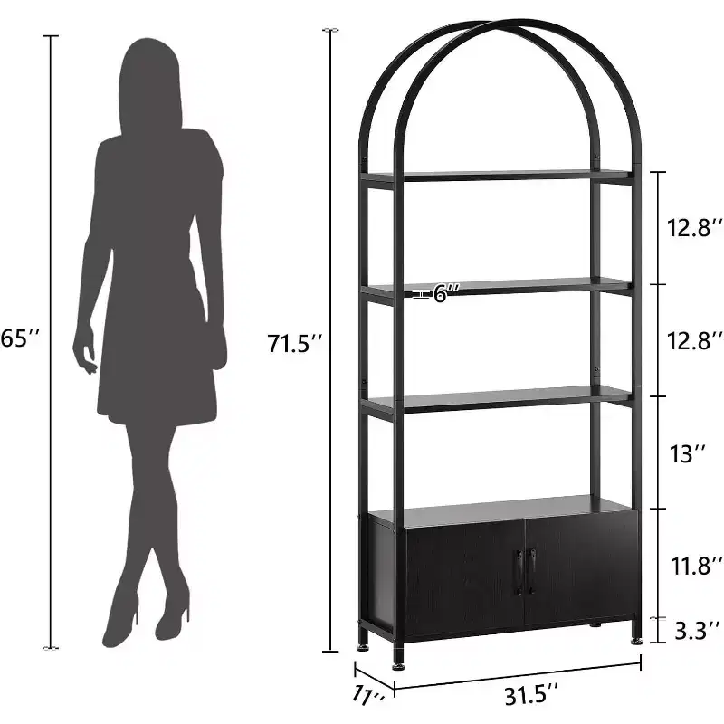 Bookshelf,Tall Bookcase with Cabinet Wood & Metal Bookshelves Floorstanding Storage Shelving Unit Industrial Display Cabinet for Bedroom,Living Room