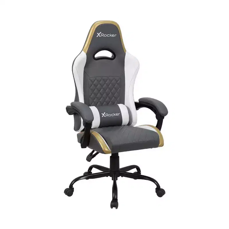 RGB LED Ergonomic PC Gaming Chair | Gray, White & Gold