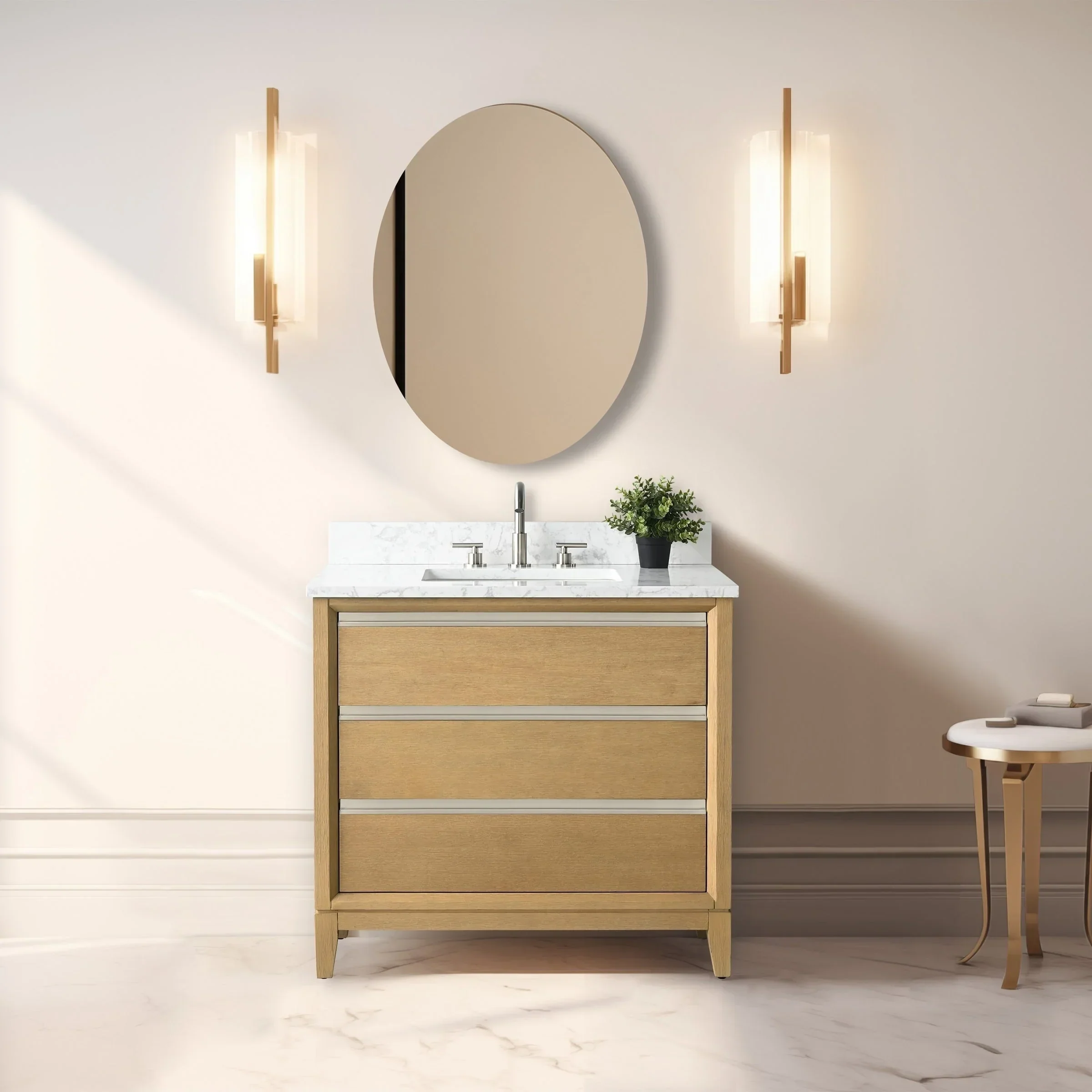 Vanity Art Bathroom Vanity with Ceramic Sink and Engineered Marble Top