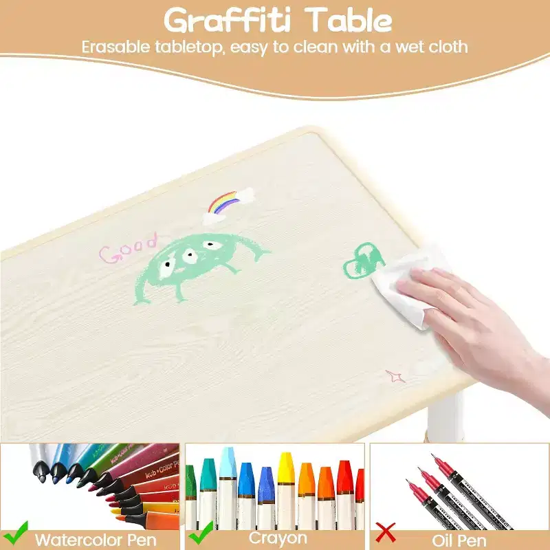 Kids Table and 4 Chairs Set with Particleboard Desktop, Height Adjustable, Anti-Slip Pad, Compact Dining Set, and Durable Desktop