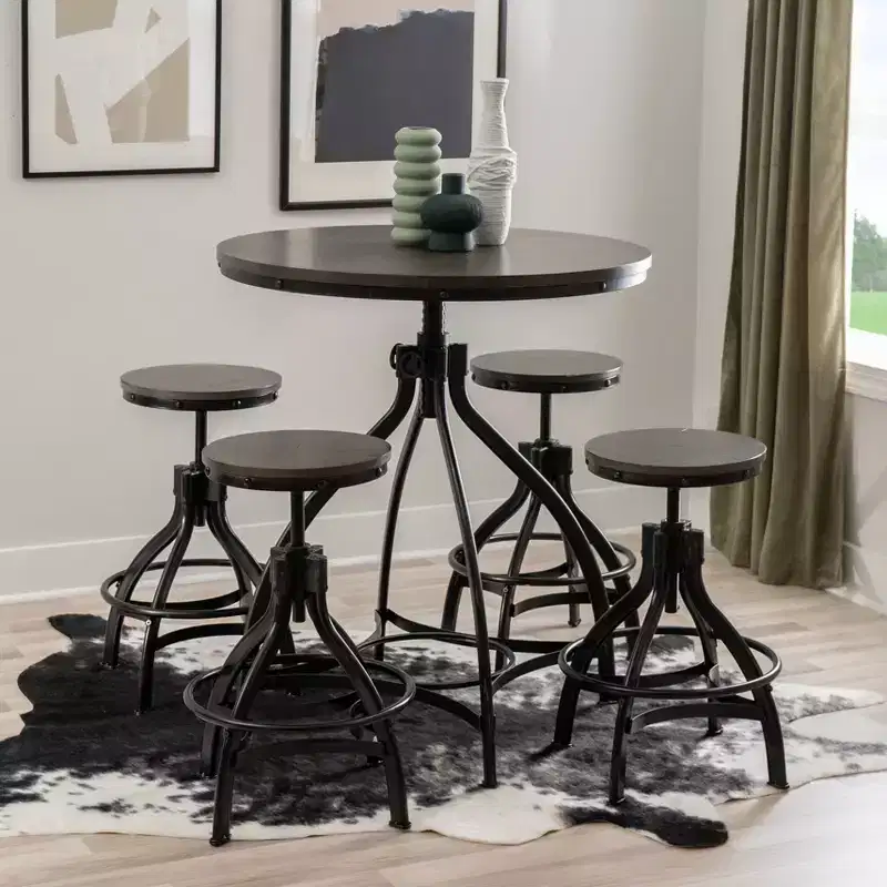 Powell 5pc Tormo Adjustable Round Counter Height Barstool Dining Set Gray