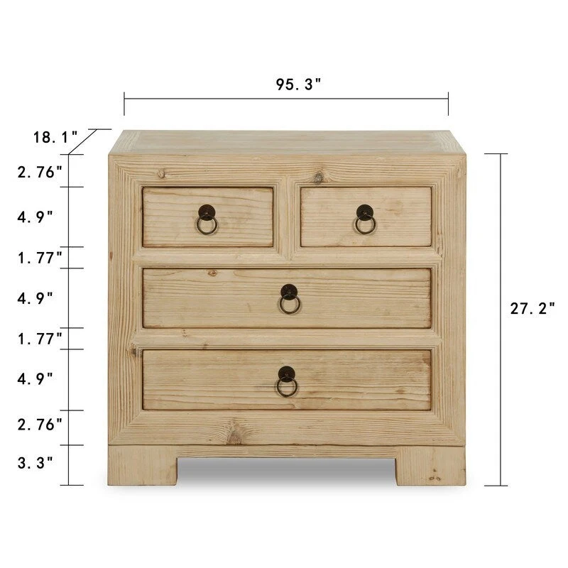 Capri Nightstand with 4 Drawers Weathered Natural Pine 28X18X27H