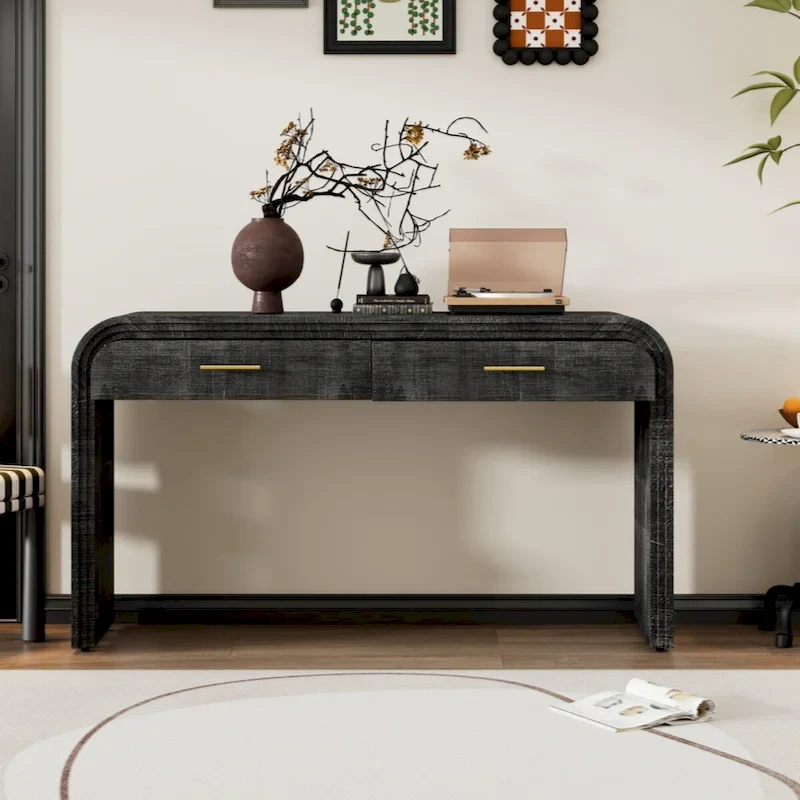 Unique Retro Silhouette Console Table with Open Style, Two Top Drawers