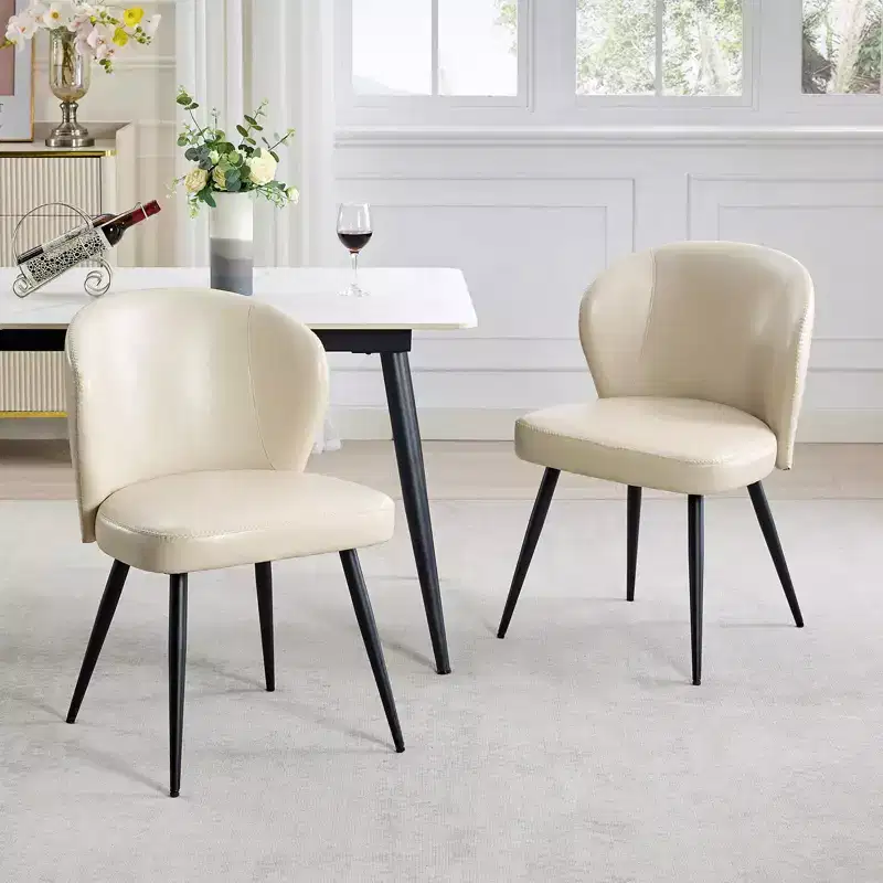 Dining Chair Set of 2, Kitchen Dining Chairs with Upholstered Back and Seat, Armless Faux Leather Upholstered Decorative Side Chair