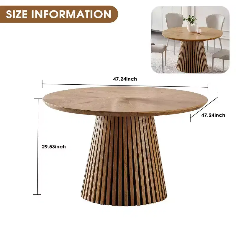 47 Modern Round Pedestal Dining Table for 4, Multi-Functional Kitchen Table, Coffee Table, or Accent Table with Slatted Base-Panipeachy