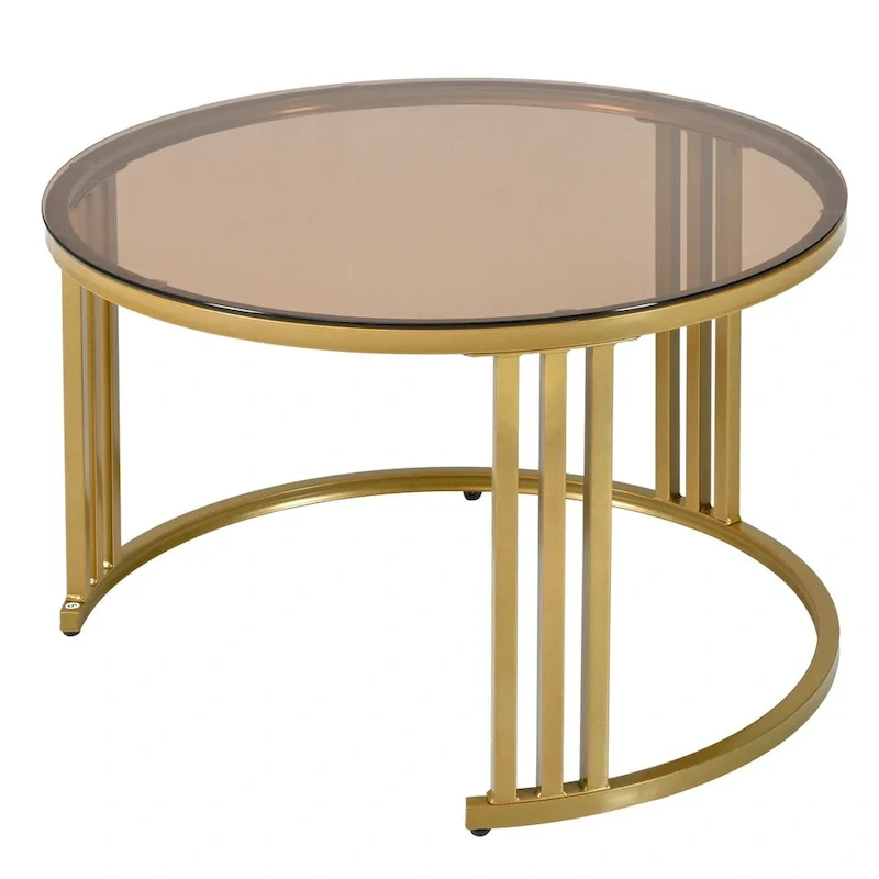 Mieres Modern Stackable Coffee Table, Nesting Coffee Table Set of 2, Side Tables with Brown Tempered Glass Tabletop