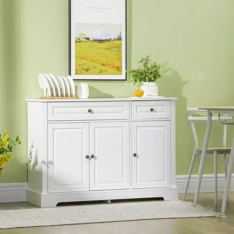Okak Sideboard Cabinet, Buffet Cabinet with 2 Drawers and Adjustable Shelves, Storage Cabinet for Entryway, Living Room, Kitchen, White