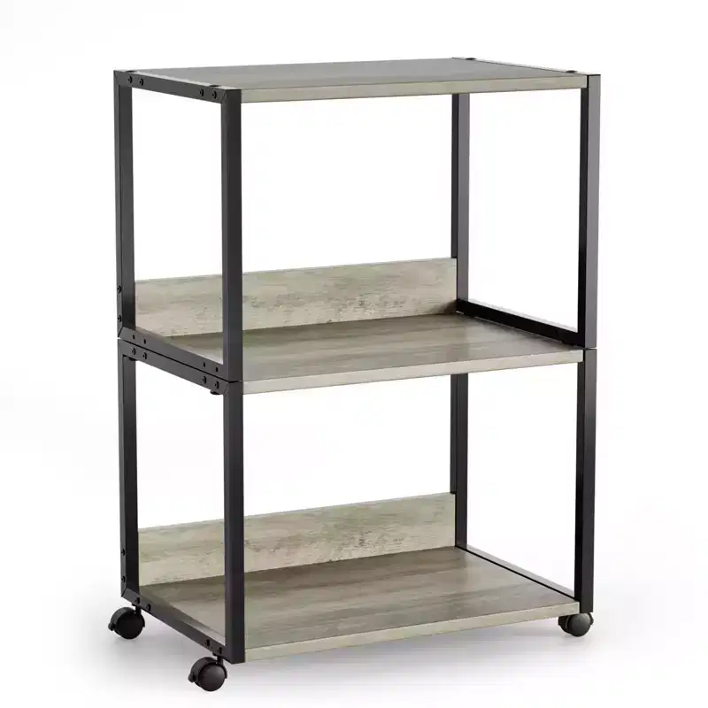 3 Tier Rolling Printer Stand with Storage - Oak