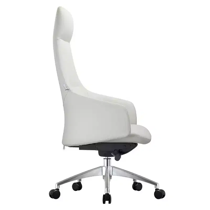 LeisureMod Celeste High-Back Leather Office Chair with Headrest - Modern Iron Frame Swivel & Tilt Executive Desk Chair