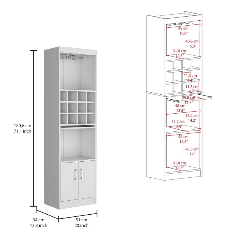 71-Inch 5-Tier Bar Cabinet with Wine Rack & Stemware Holder