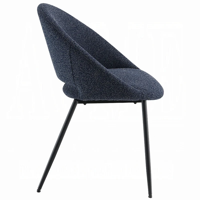 Laus Side Dining Chair Set of 2, Black Boucle, Sleek Black Metal Frame
