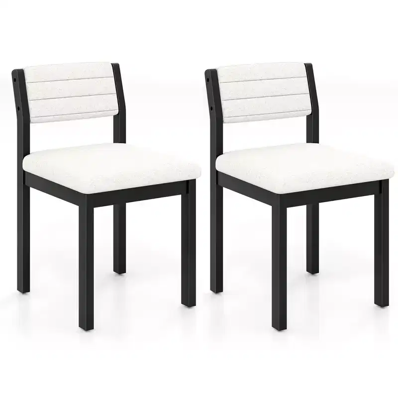 Costway Dining Chair Set of 2 Faux Shearling Upholstered Kitchen Chairs w/ Wood Frame White