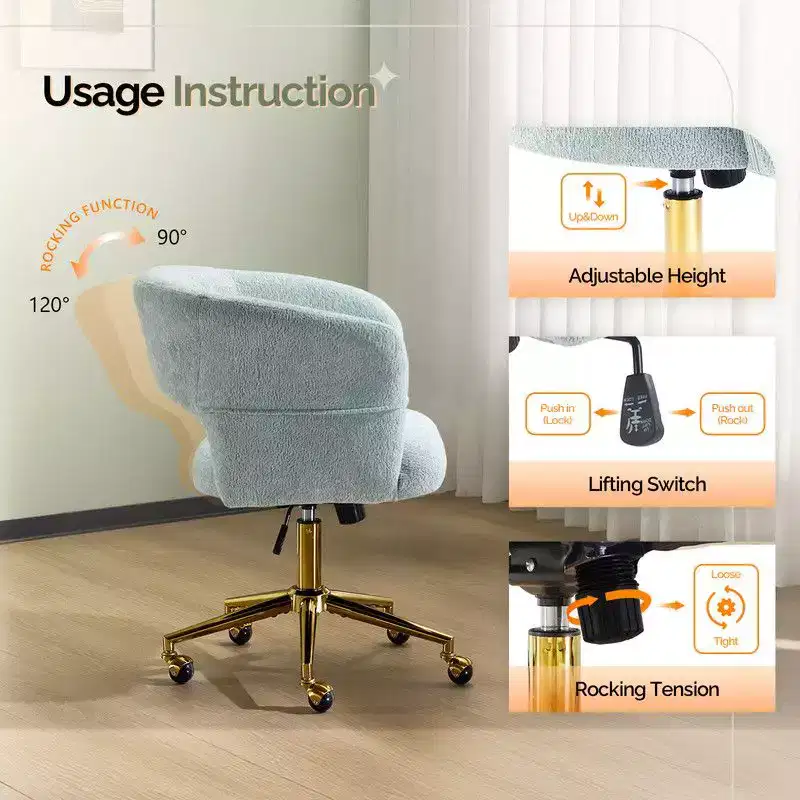 | 25.1 Inch Velvet Ring Backrest Swivel Office Chair