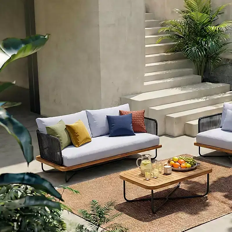 Christopher Knight Home Anil 2-Piece Patio Acacia Wood and Metal Sofa & Slatted Coffee Table Set