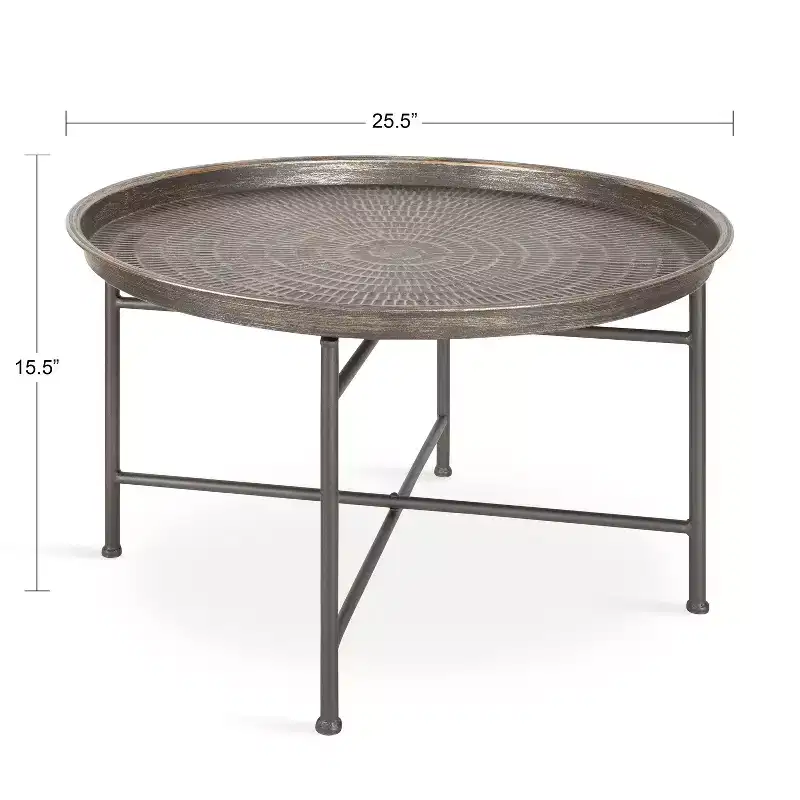 Kate and Laurel Mahdavi Round Metal Coffee Table, 25.5x25.5x15.5, Dark Silver